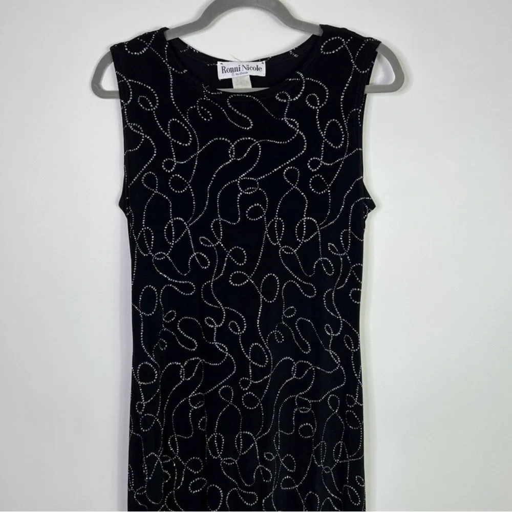 Vintage Ronni Nicole By Ouida Black Silver Sparkly Sleeveless Maxi Dress Size 8 - Picture 4 of 10